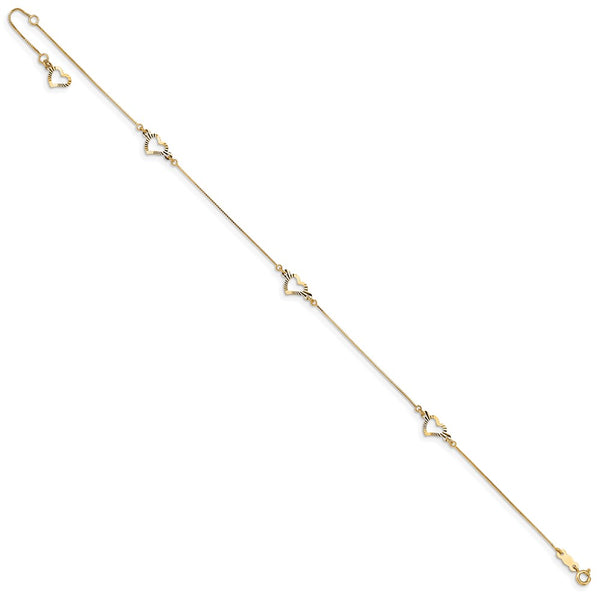 14KT Yellow Gold 9+1-inch extender Adjustable Heart Anklet