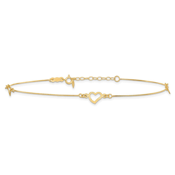 14KT Yellow Gold 9+1-inch extender Adjustable Heart Anklet