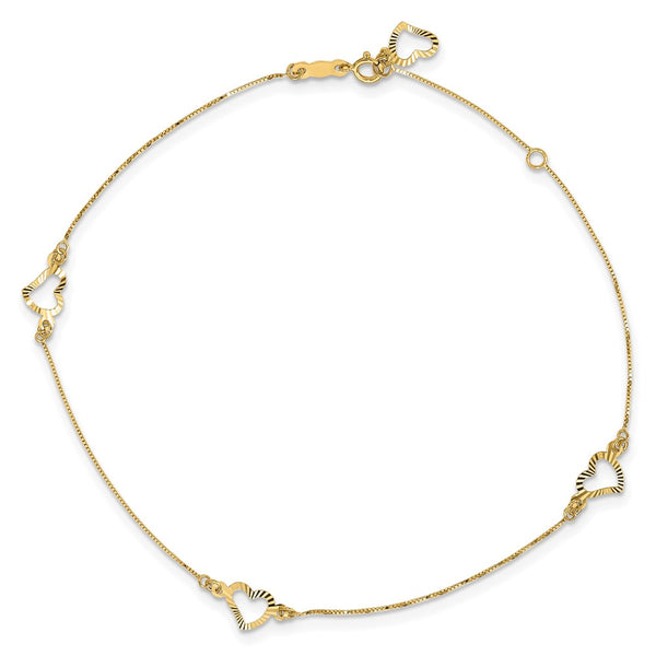 14KT Yellow Gold 9+1-inch extender Adjustable Heart Anklet