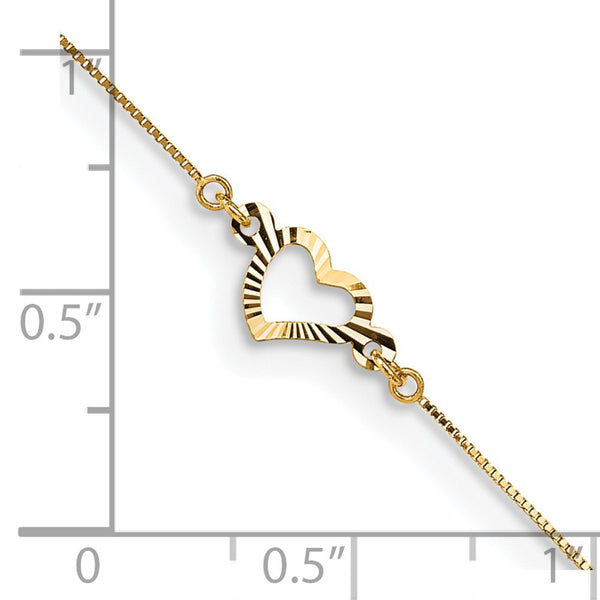 14KT Yellow Gold 9+1-inch extender Adjustable Heart Anklet