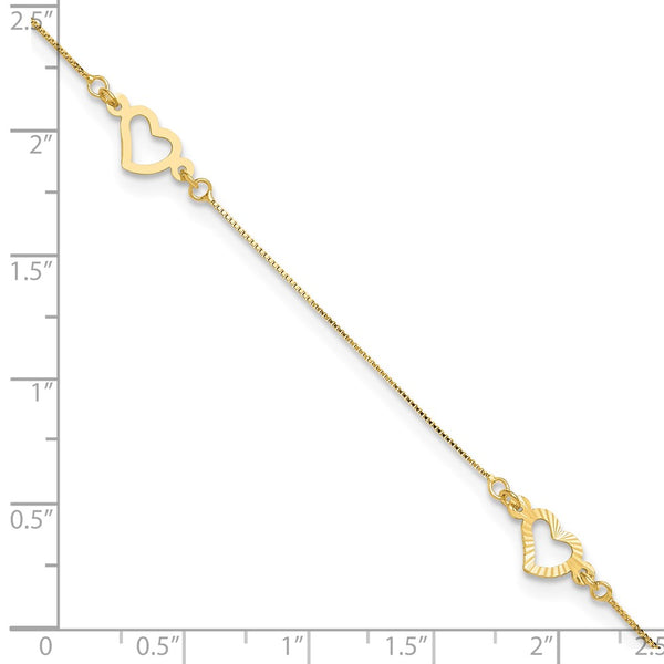 14KT Yellow Gold 9+1-inch extender Adjustable Heart Anklet