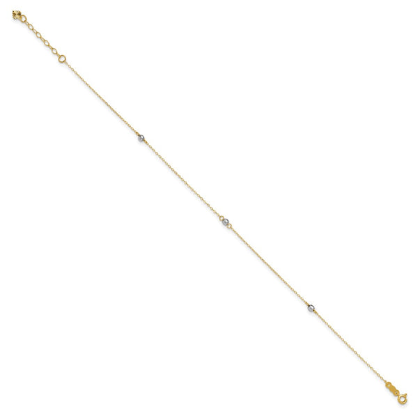 14KT White and Yellow Gold 9+1-inch extender Adjustable Anklet