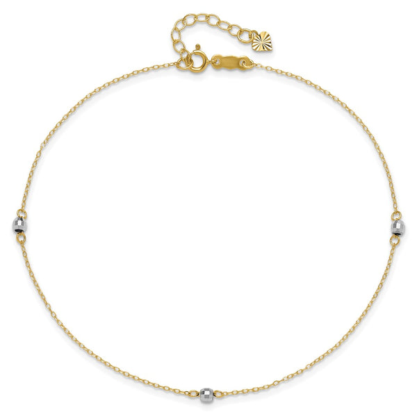 14KT White and Yellow Gold 9+1-inch extender Adjustable Anklet