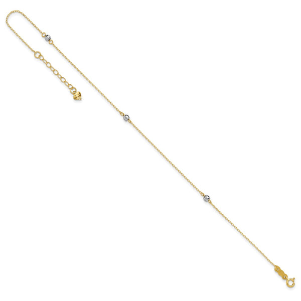 14KT White and Yellow Gold 9+1-inch extender Adjustable Anklet