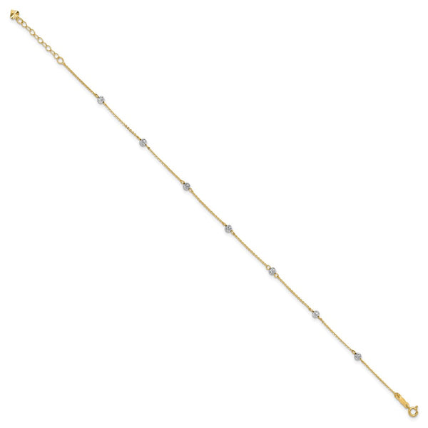 14KT Gold Two-tone  Beads 9-inch + 1-inch Extender Anklet