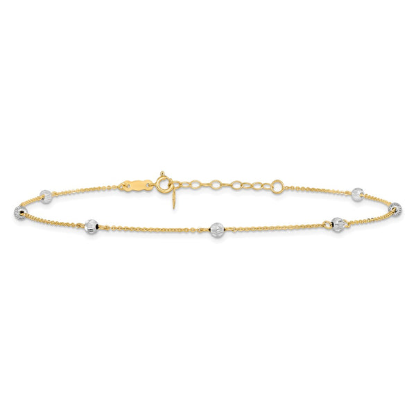 14KT Gold Two-tone  Beads 9-inch + 1-inch Extender Anklet