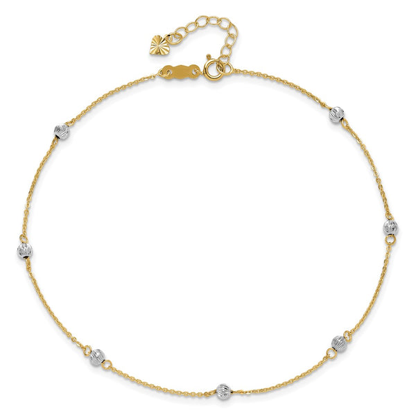 14KT Gold Two-tone  Beads 9-inch + 1-inch Extender Anklet
