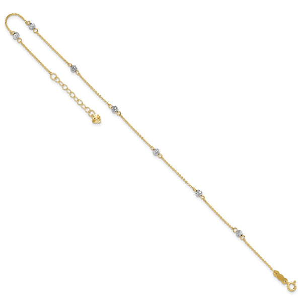 14KT Gold Two-tone  Beads 9-inch + 1-inch Extender Anklet