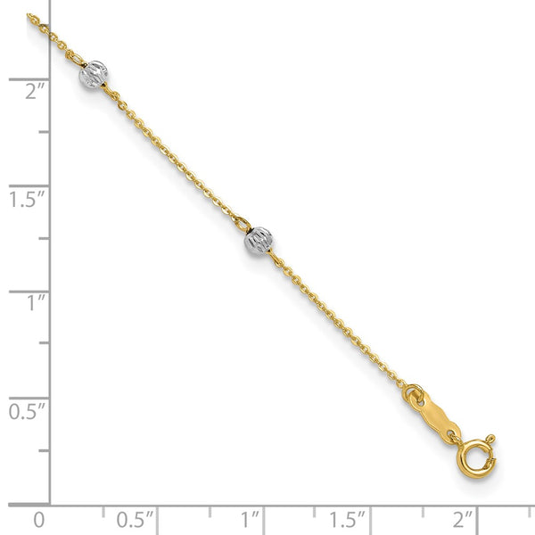 14KT Gold Two-tone  Beads 9-inch + 1-inch Extender Anklet