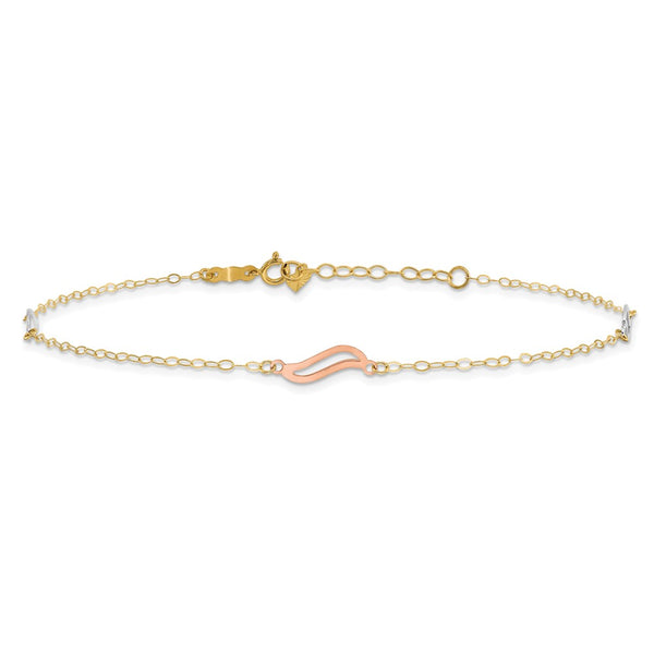 14KT Gold Tri-color with Open S Links 9-inch + 1-inch Extender Anklet