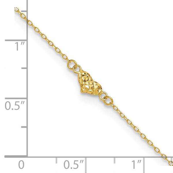 14KT Yellow Gold 9+1-inch Extender Triple Heart Anklet