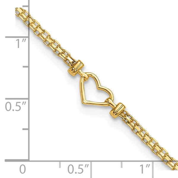 14KT Yellow Gold 9-inch Lobster Clasp Fancy Heart Anklet