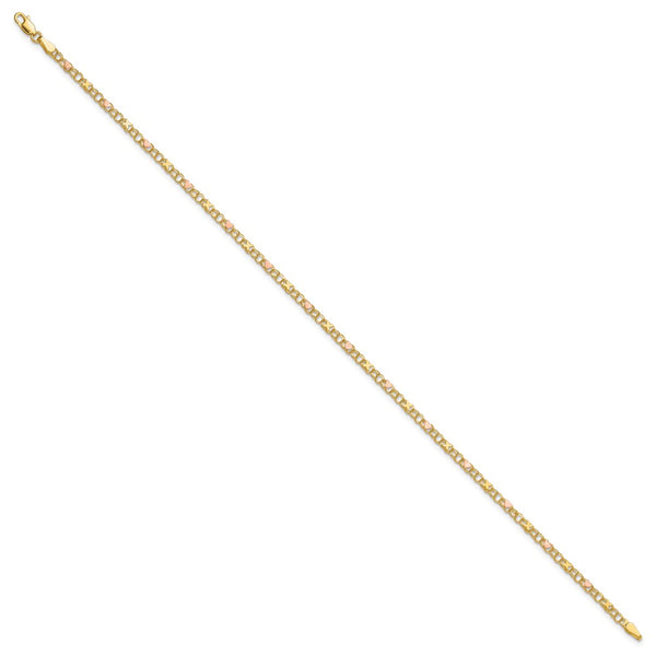 14KT Yellow and Rose Gold 10-inch 3MM Lobster Clasp Heart Anklet