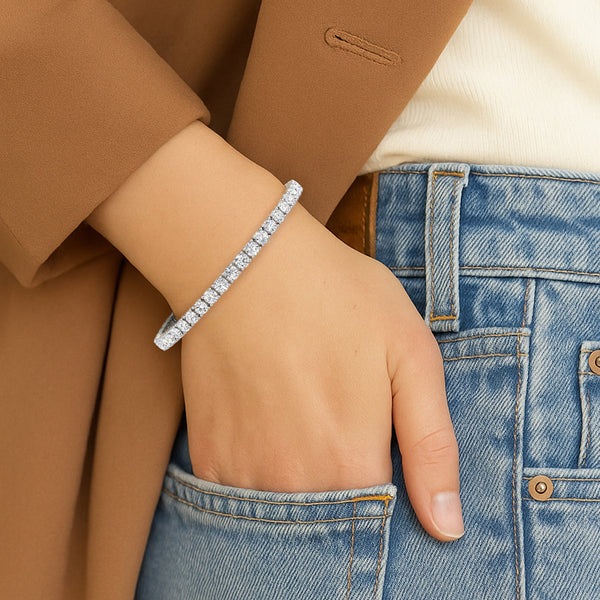 Iva 10 CTW Lab Grown Round Diamond Tennis Bracelet 14KT White Gold Vermeil