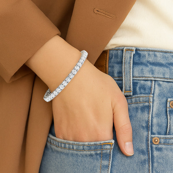 Iva 12 CTW Lab Grown Round Diamond Tennis Bracelet 14KT White Gold Vermeil