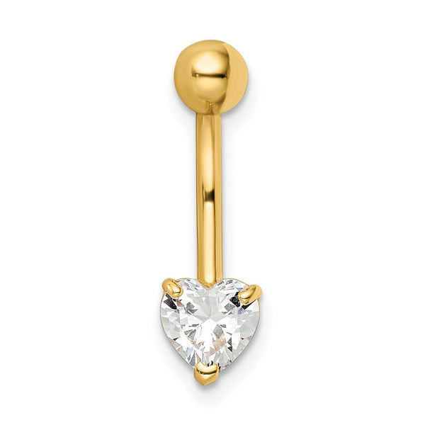 14KT Yellow Gold Cubic Zirconia 21X6MM Heart Belly Ring