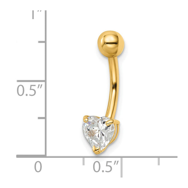 14KT Yellow Gold Cubic Zirconia 21X6MM Heart Belly Ring