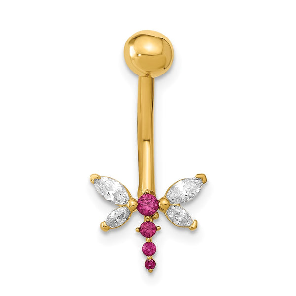 14KT Yellow Gold Cubic Zirconia 22X10MM Dragonfly Belly Ring