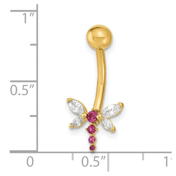 14KT Yellow Gold Cubic Zirconia 22X10MM Dragonfly Belly Ring