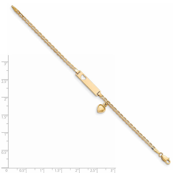 14KT Yellow Gold 6-inch Anchor Link ID Heart Bracelet