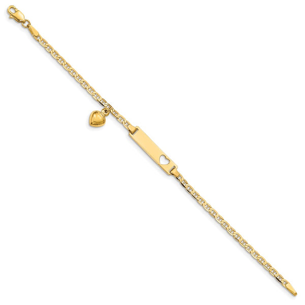 14KT Yellow Gold 6-inch Anchor Link ID Heart Bracelet