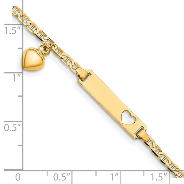 14KT Yellow Gold 6-inch Anchor Link ID Heart Bracelet