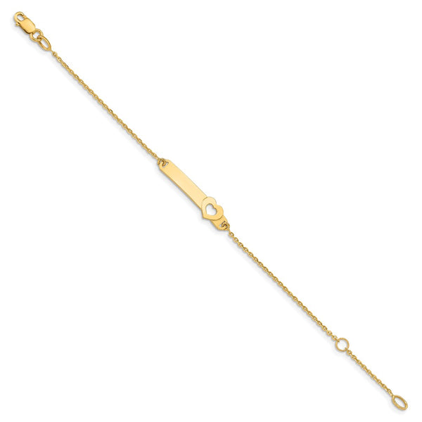 14KT Yellow Gold 5.5-inch Heart ID Bracelet w/1-inch Extender