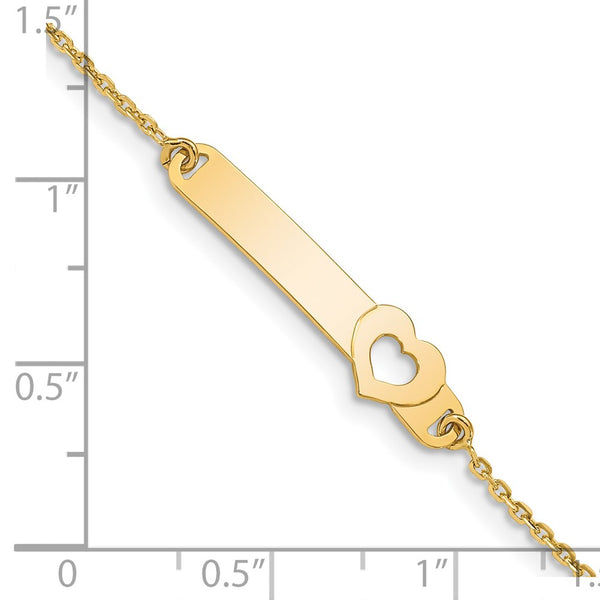 14KT Yellow Gold 5.5-inch Heart ID Bracelet w/1-inch Extender