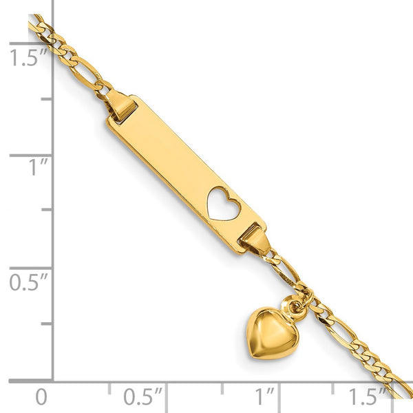 14KT Yellow Gold 6-inch 5MM Childrens Heart ID Bracelet