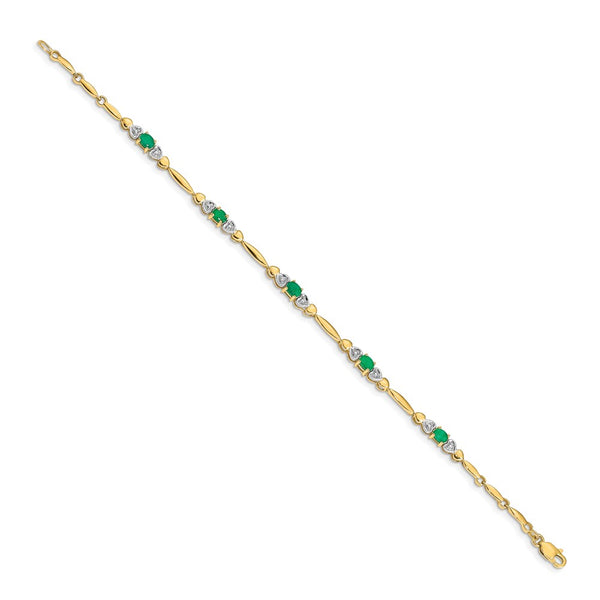 4X3MM Oval Emerald and Natural Diamond 7-inch Bracelet in 14KT Yellow Gold