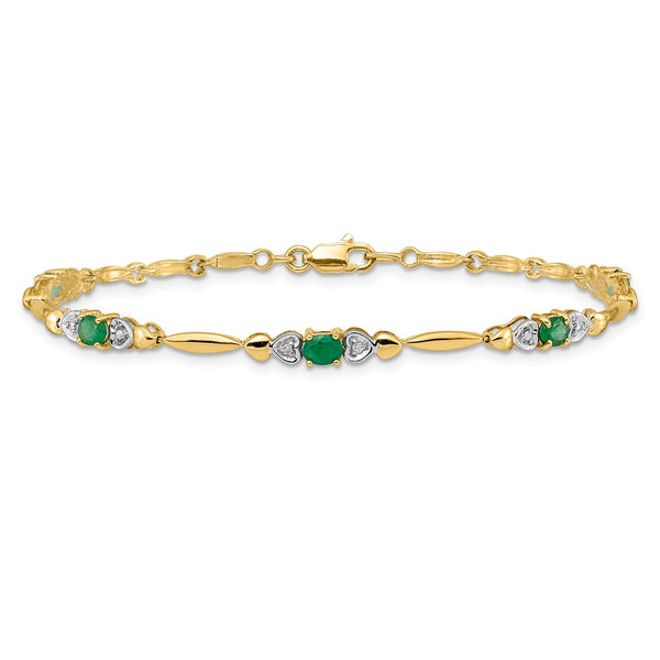 4X3MM Oval Emerald and Natural Diamond 7-inch Bracelet in 14KT Yellow Gold