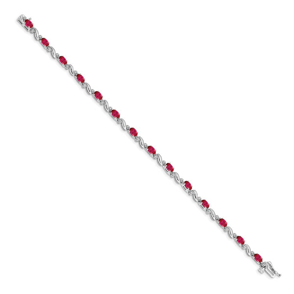 5X3MM Oval Ruby and Natural Diamond 7-inch Tennis Bracelet in 14KT White Gold