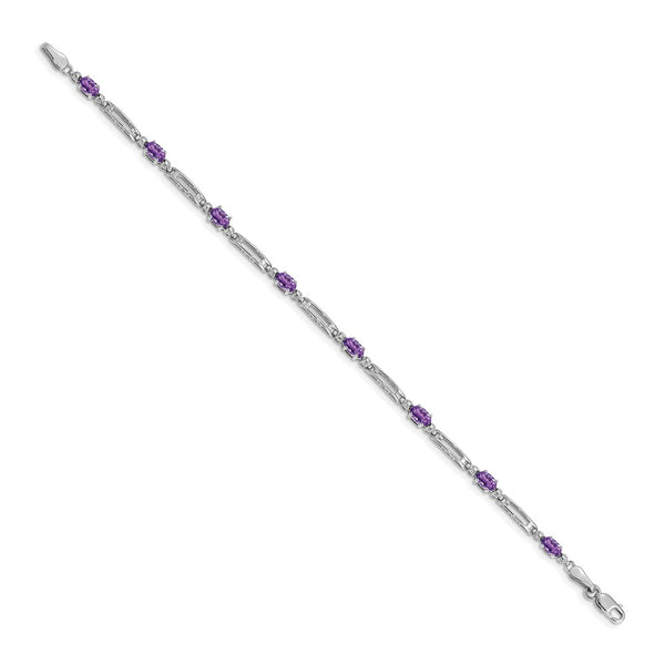 5X3MM Oval Amethyst and Natural Diamond 7-inch Bracelet in 14KT White Gold