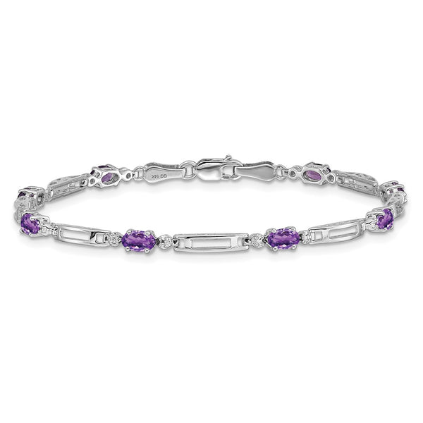 5X3MM Oval Amethyst and Natural Diamond 7-inch Bracelet in 14KT White Gold