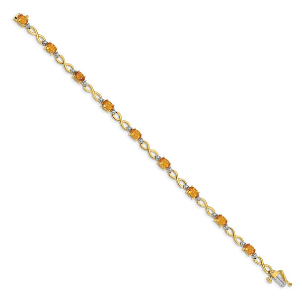 6X4MM Oval Citrine and Natural Diamond Infinity Tennis 7-inch Bracelet in 14KT Yellow Gold