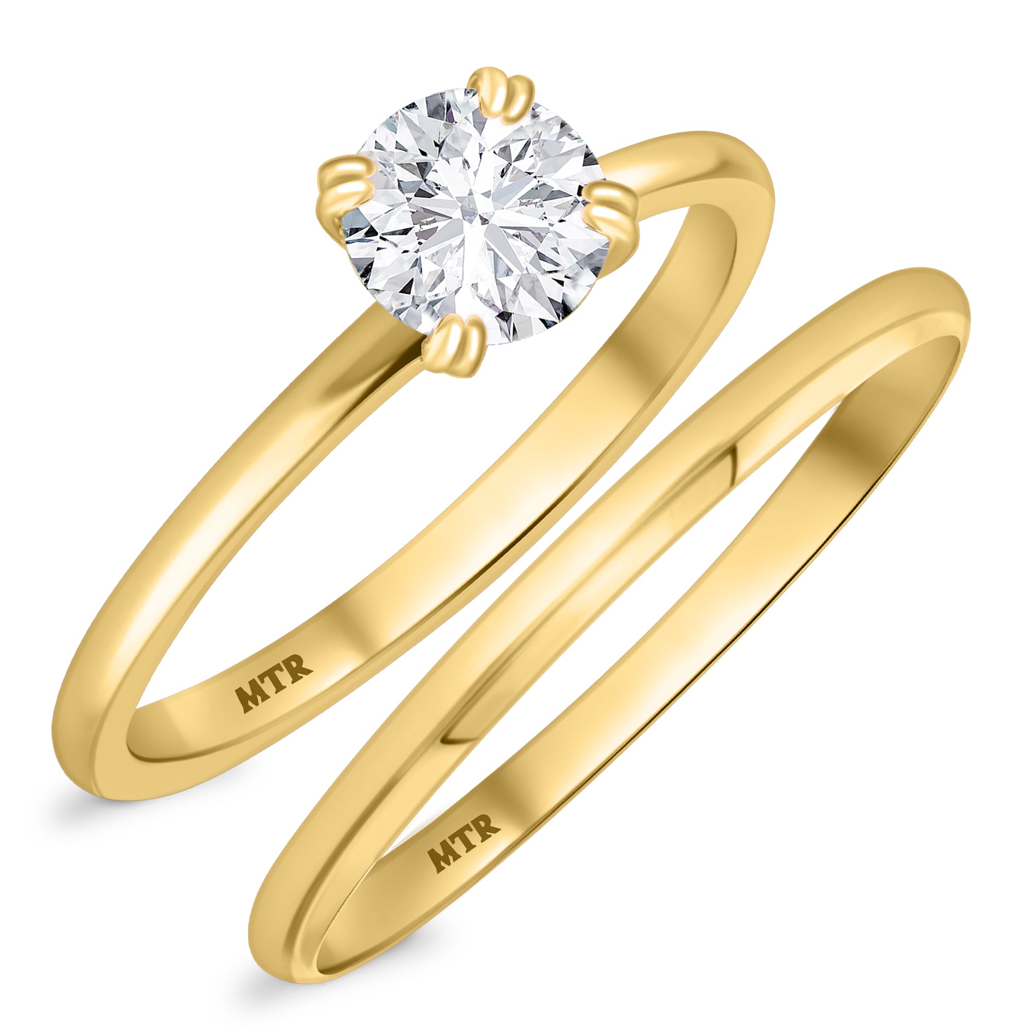 My Trio Rings Azareel 3/4 CTW Lab Grown Diamond Round Solitaire Bridal Set in 10KT Yellow Gold