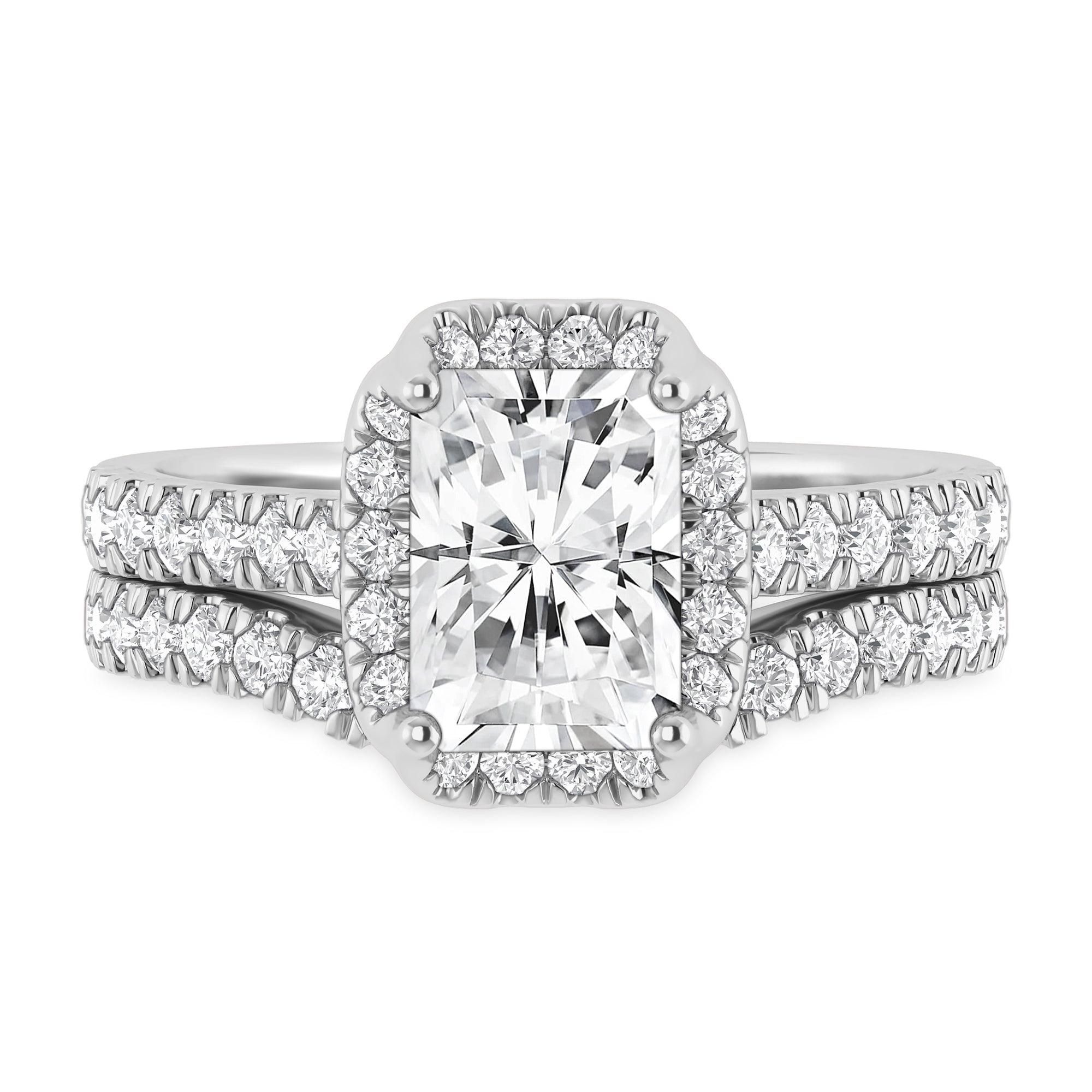 My Trio Rings Daisy 2-3/4 CTW Lab Grown Diamond Radiant Solitaire Bridal Set in 10KT White Gold
