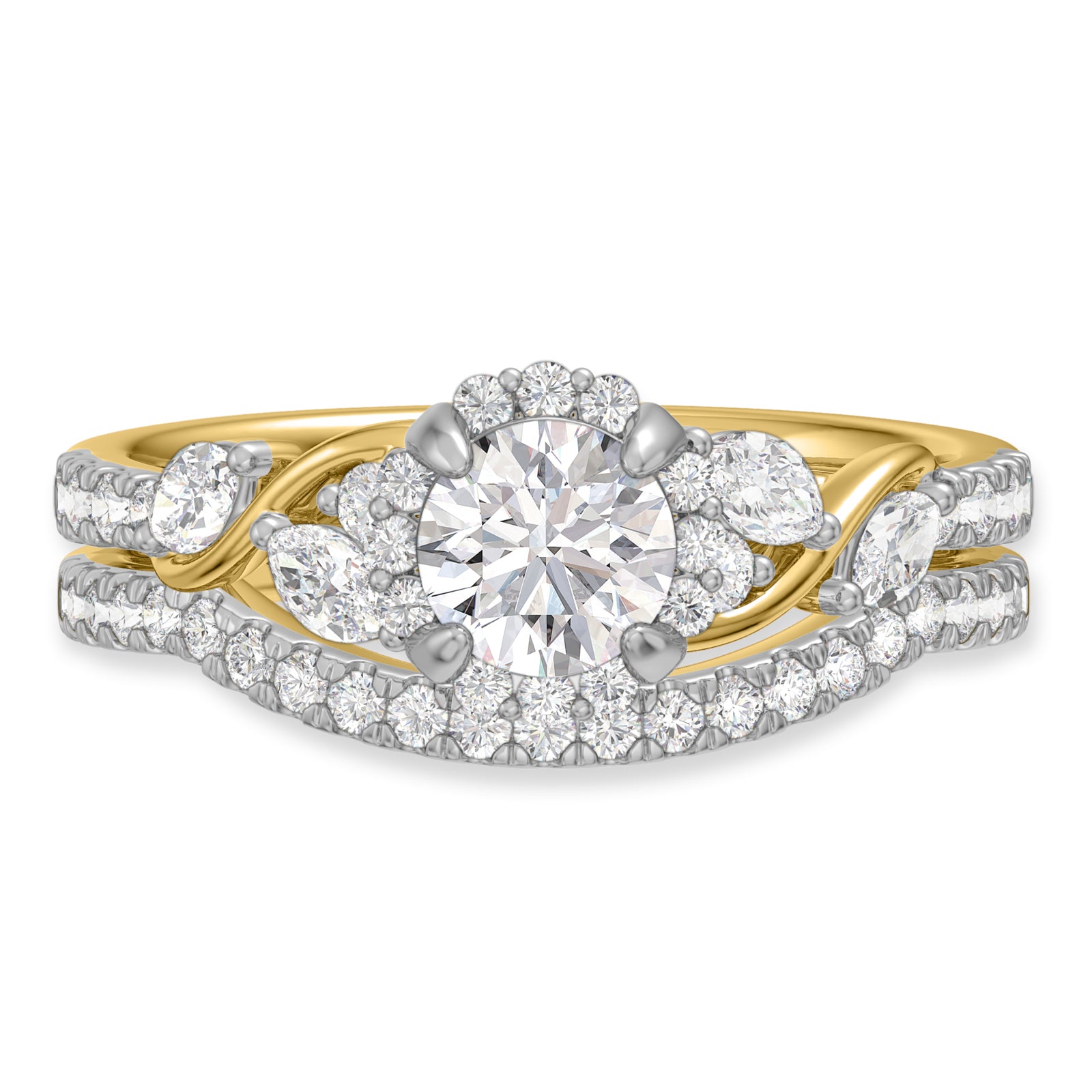 My Trio Rings Poul 1-1/6 CTW Lab Grown Diamond Round Solitaire Bridal Set in 10KT Yellow Gold