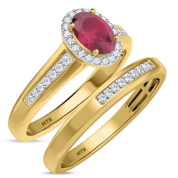 My Trio Rings Chrisoula 7/8 Carat T.W. Ruby and Diamond Matching Bridal Ring Set 10KT Yellow Gold
