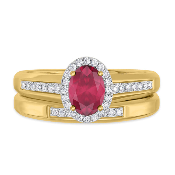 My Trio Rings Chrisoula 7/8 Carat T.W. Ruby and Diamond Matching Bridal Ring Set 10KT Yellow Gold