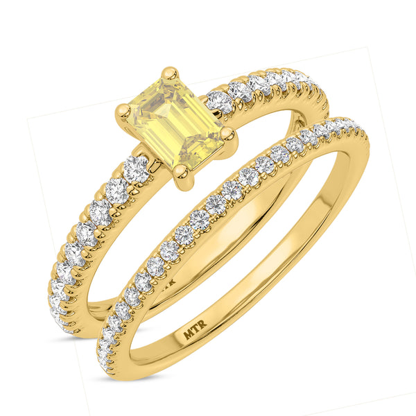 My Trio Rings Zaila 2 CTW Lab Grown Emerald Solitaire Yellow Diamond Bridal Set in 10KT Yellow Gold