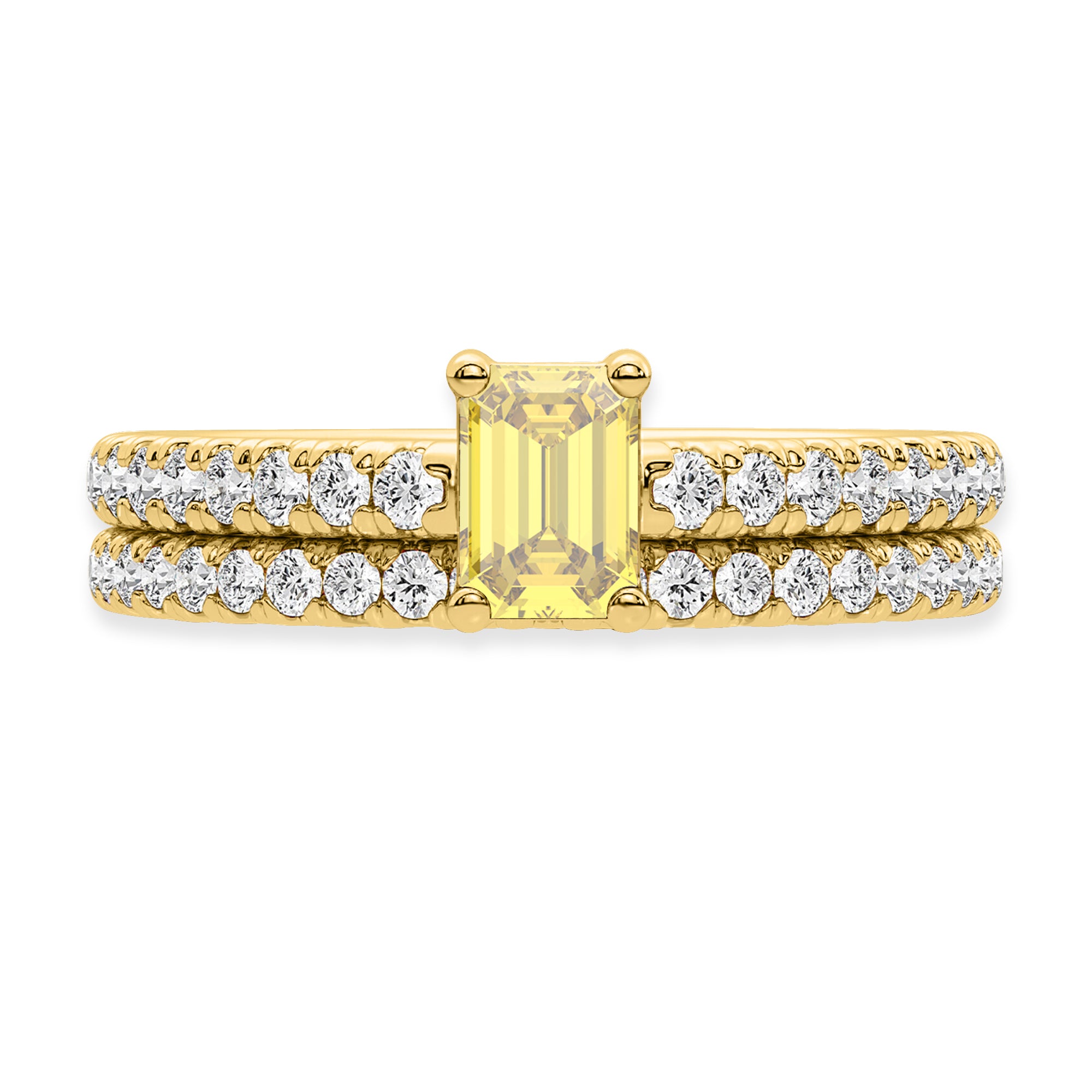 My Trio Rings Zaila 2 CTW Lab Grown Emerald Solitaire Yellow Diamond Bridal Set in 10KT Yellow Gold