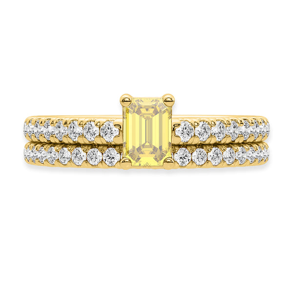 My Trio Rings Zaila 2 CTW Lab Grown Emerald Solitaire Yellow Diamond Bridal Set in 10KT Yellow Gold