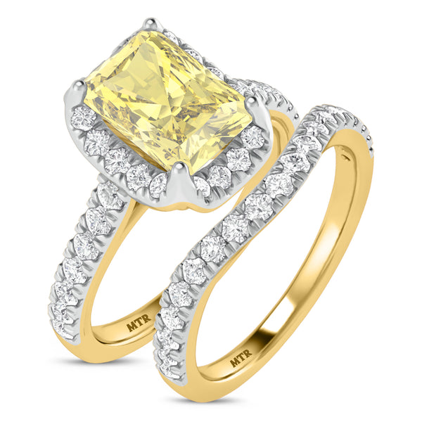 My Trio Rings Daisy 2-3/4 CTW Lab Grown Radiant Solitaire Yellow Diamond Bridal Set in 10KT Yellow Gold