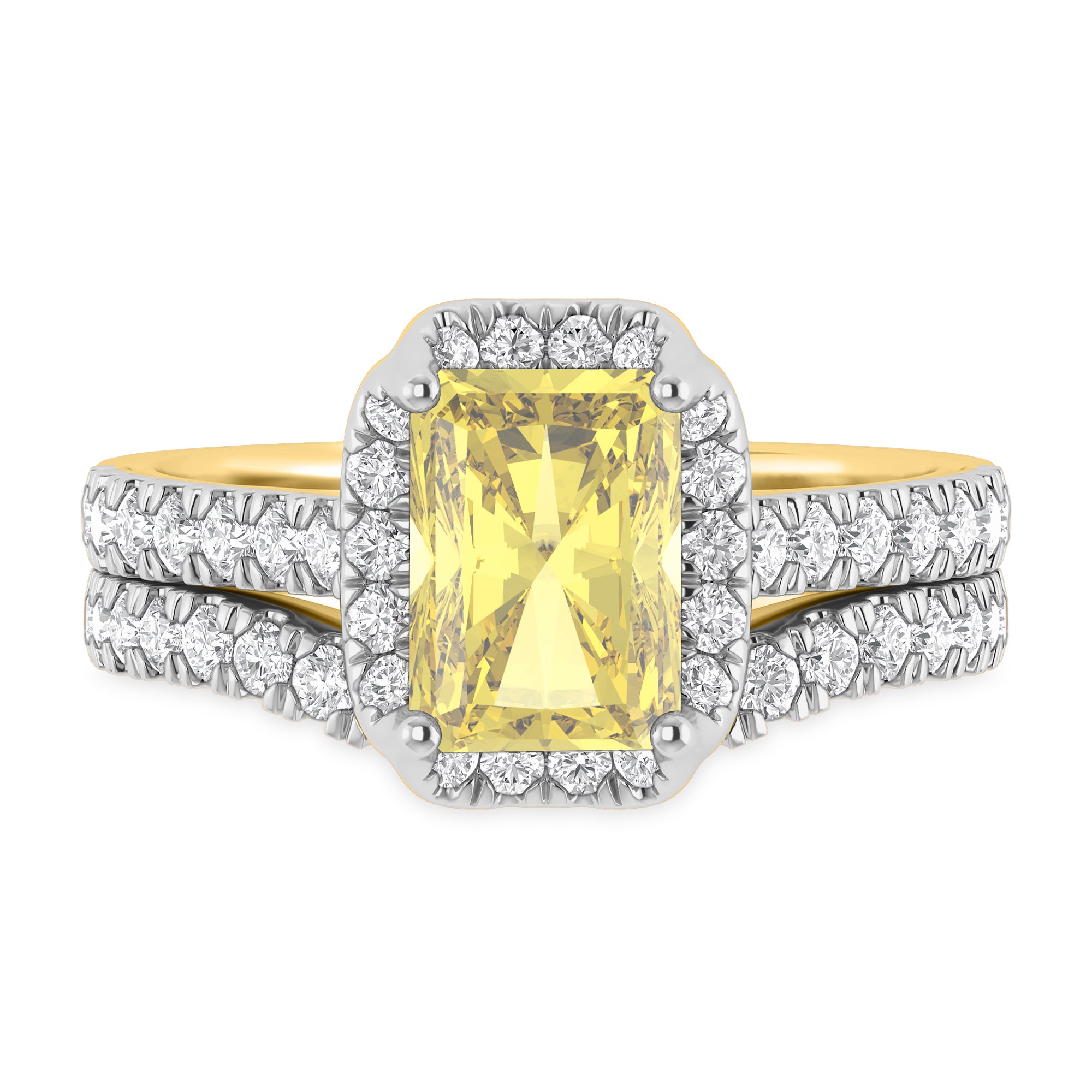My Trio Rings Daisy 2-3/4 CTW Lab Grown Radiant Solitaire Yellow Diamond Bridal Set in 10KT Yellow Gold