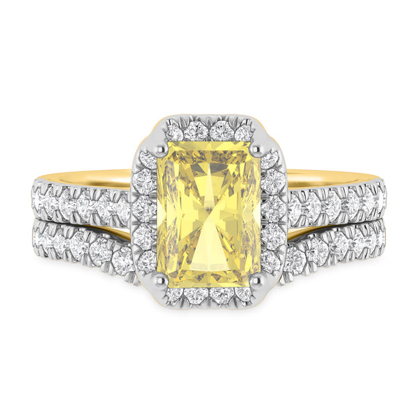 My Trio Rings Daisy 2-3/4 CTW Lab Grown Radiant Solitaire Yellow Diamond Bridal Set in 10KT Yellow Gold
