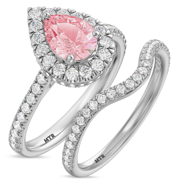 My Trio Rings Frea 2-1/10 CTW Lab Grown Pear Solitaire Pink Diamond Bridal Set in 14KT White Gold