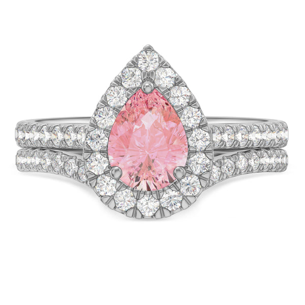 My Trio Rings Frea 2-1/10 CTW Lab Grown Pear Solitaire Pink Diamond Bridal Set in 14KT White Gold