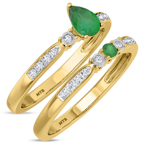 My Trio Rings Hana 2/3 CTW Emerald and Diamond Matching Bridal Ring Set 10KT Yellow Gold