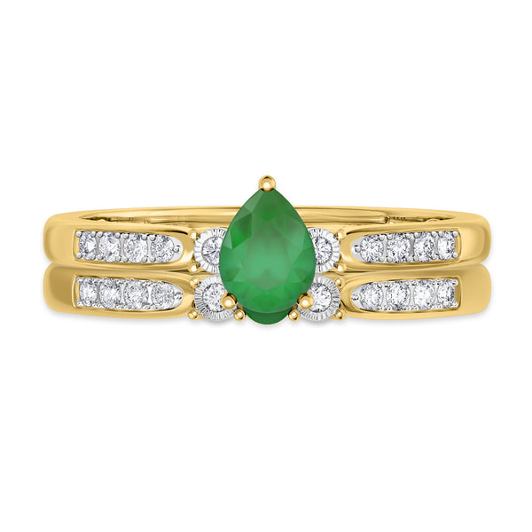 My Trio Rings Hana 2/3 CTW Emerald and Diamond Matching Bridal Ring Set 10KT Yellow Gold